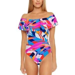 Trina Turk Rio Off Shoulder Ruffle Swimsuit One Piece Size 10
